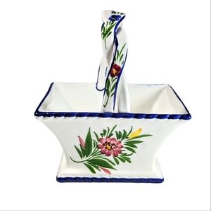 Vintage RCCL Hand Painted Ceramic Basket Made In Portugal